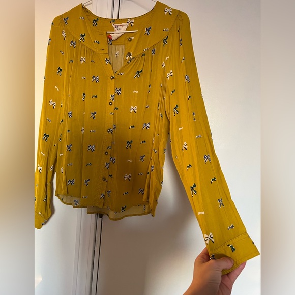 Anthropologie mustard yellow long-sleeve blouse - size 2 - Picture 1 of 5